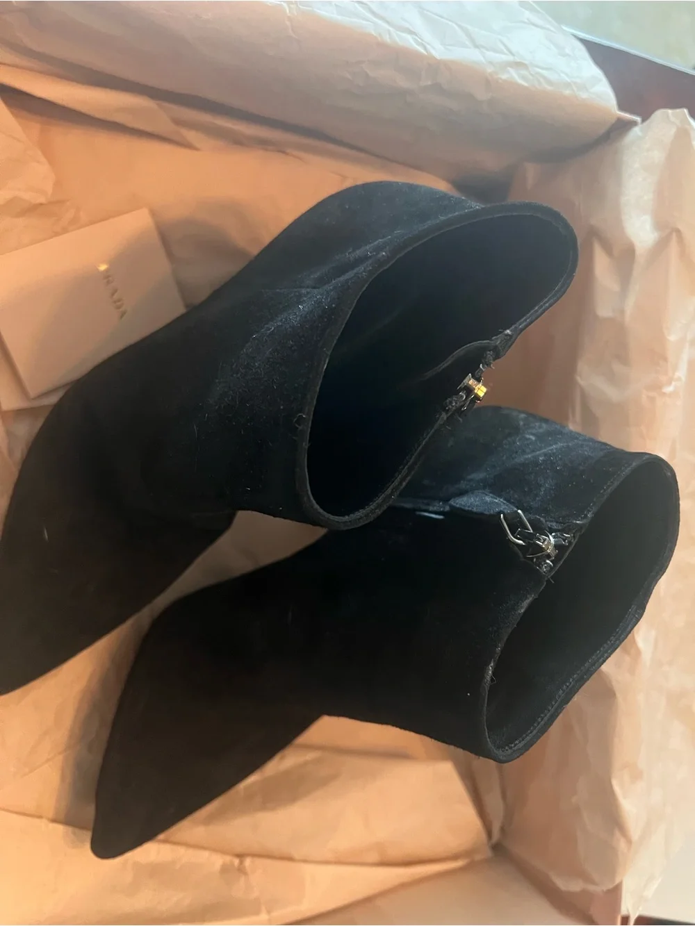 PRADA Black Suede Platform Ankle Boots
